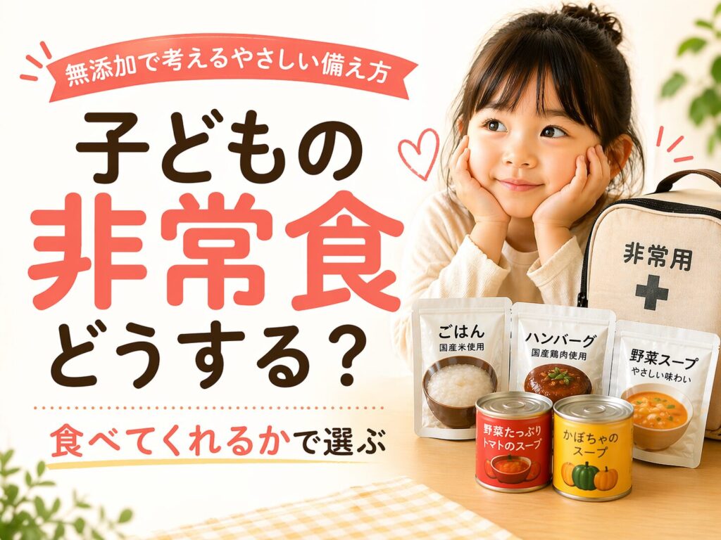 子どもの非常食どうする？食べてくれるかで選ぶ無添加の備え方を解説したイメージ