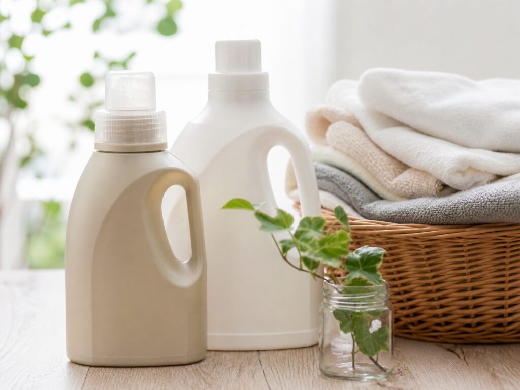 無香料で香害になりにくい柔軟剤のイメージ（やさしい洗濯とタオル）