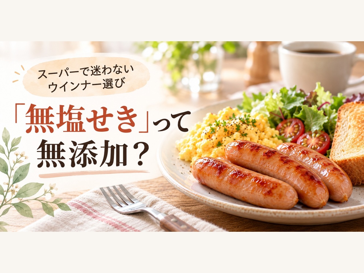 無添加ウインナーソーセージと朝食（トースト・スクランブルエッグ・サラダ）のイメージ写真